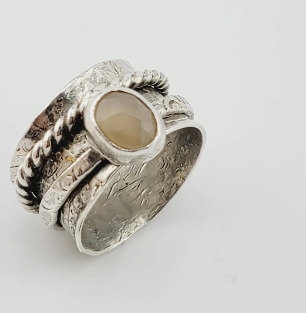 YELLOW SAPPHIRE ANXIETY RELIEF RING HANDMADE IN STERLING SILVER METAL SIZE 7